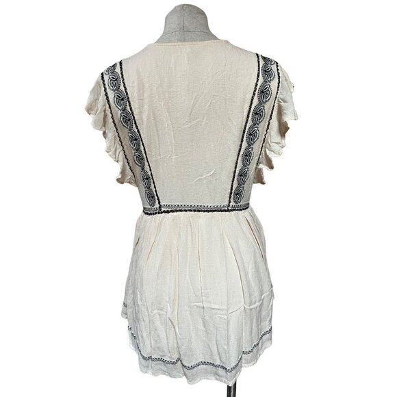 Free People Falling Water Tunic Embroidered Flutter Sleeve Cream Bohemian Relaxe - Picture 7 of 11
